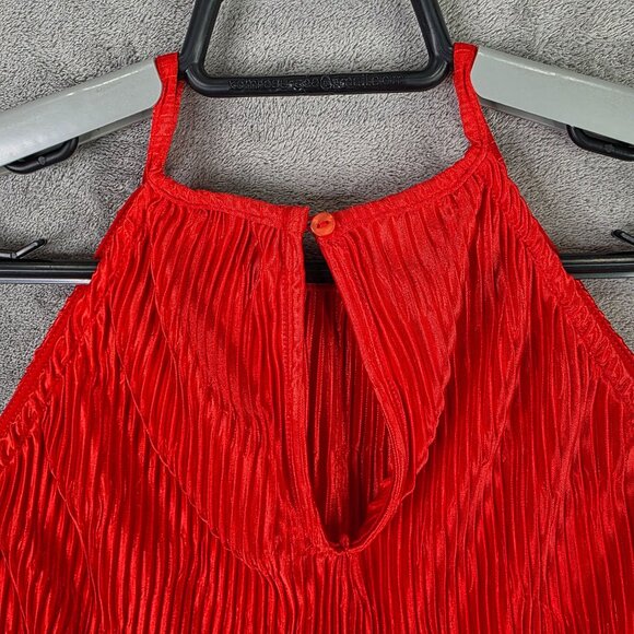 Womens Worthington Red Pleated Halter Top 100% Polyester Keyhole Back Size XL - Picture 5 of 8